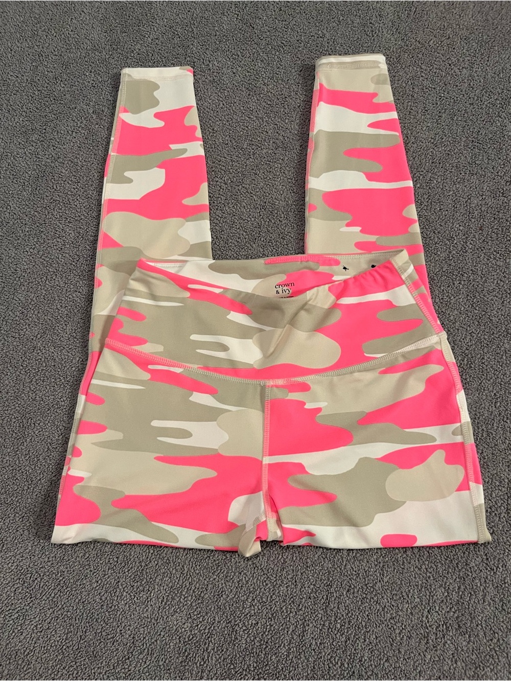 crown & ivy Neon Pink Camo High-Waist Bike Shorts